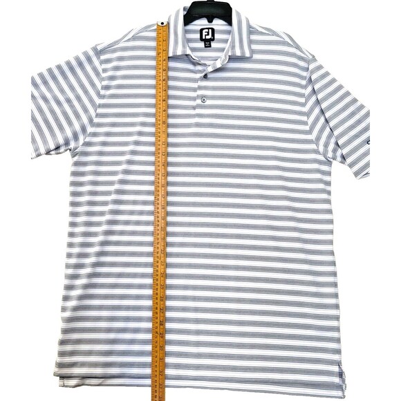 FJ Footjoy Golf Polo Shirt Mens XL 3 Button Gray Striped Logo Short Sleeve - Picture 4 of 7